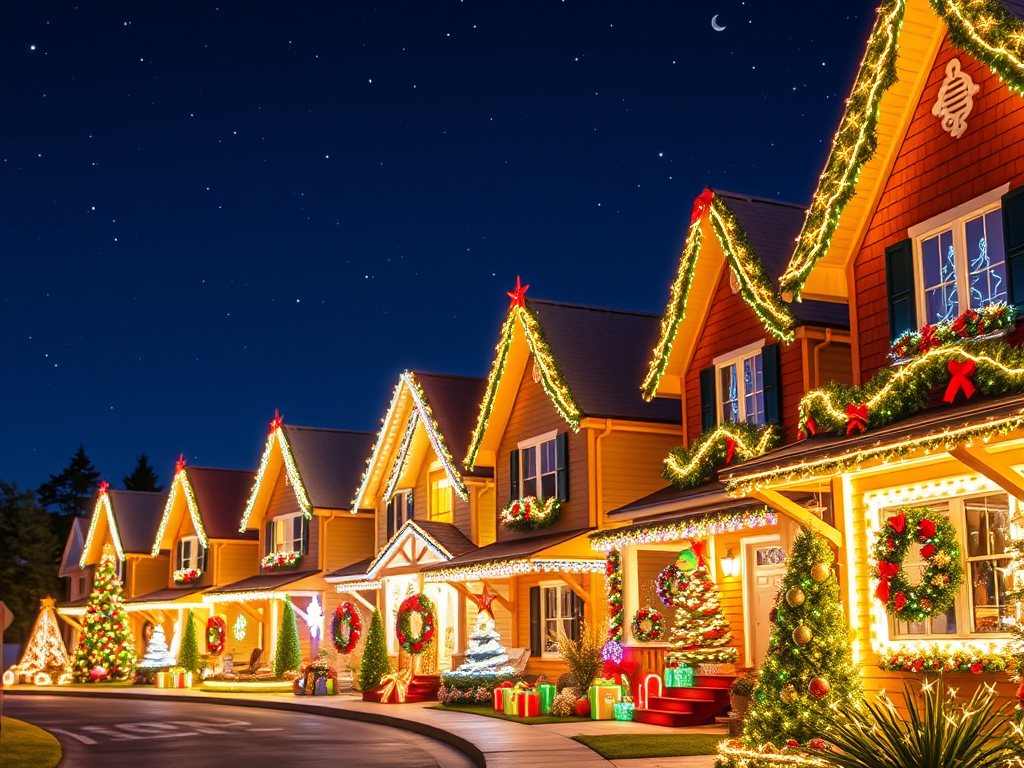 christmas decorations on row homes