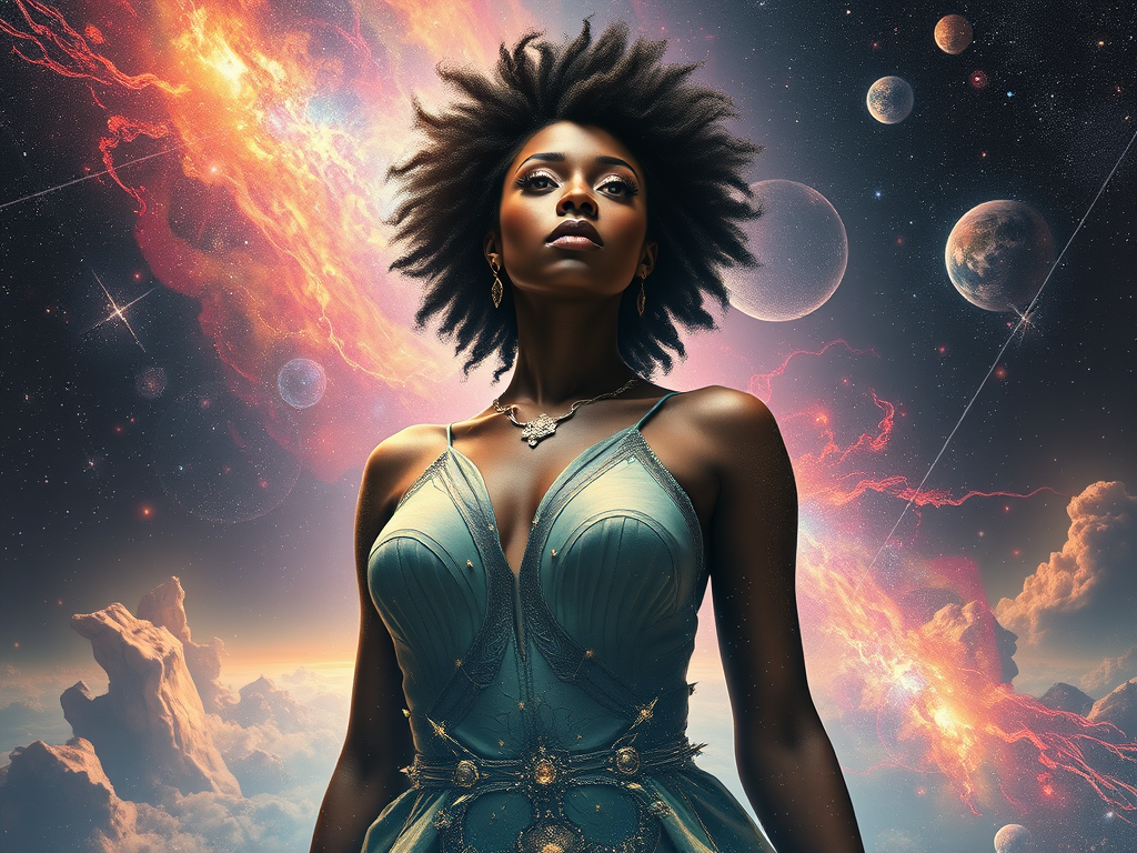black woman cosmic background
